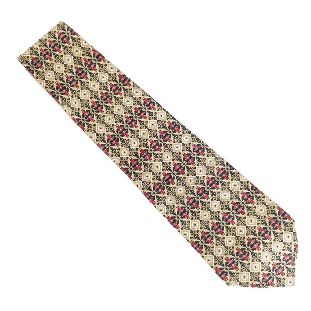 Domani Uomo Men necktie 100% Silk Geometric Black Beige Red Size 57x4 - NWOT